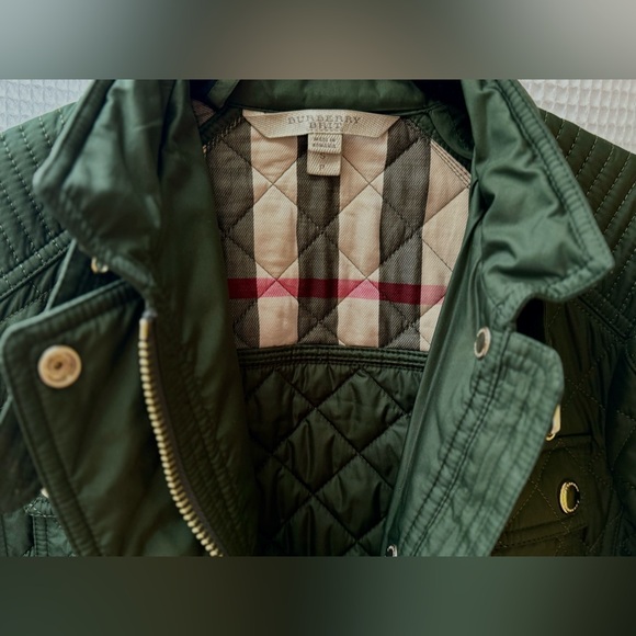 Green Burberry Diamond Quilted Utility Belted Field Jacket Gold Buttons S Small - Picture 8 of 10